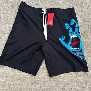 Santa Cruz Skateboards Black and Blue Graphic Swim Shorts
